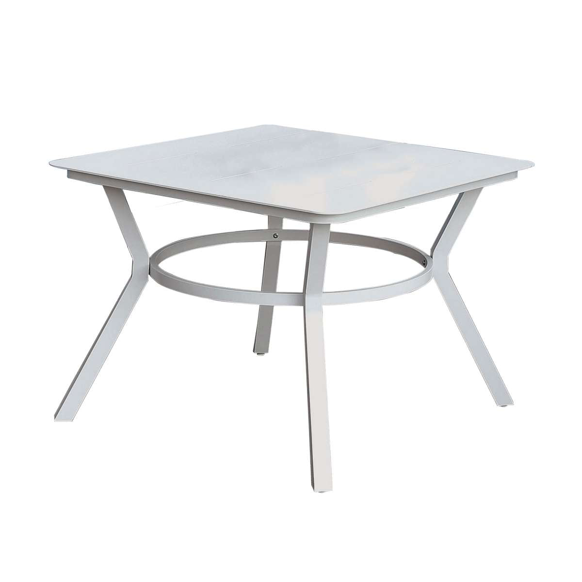 Plank Top Aluminum Patio Table With Flared Legs, White By Benzara | Outdoor Tables |  Modishstore 