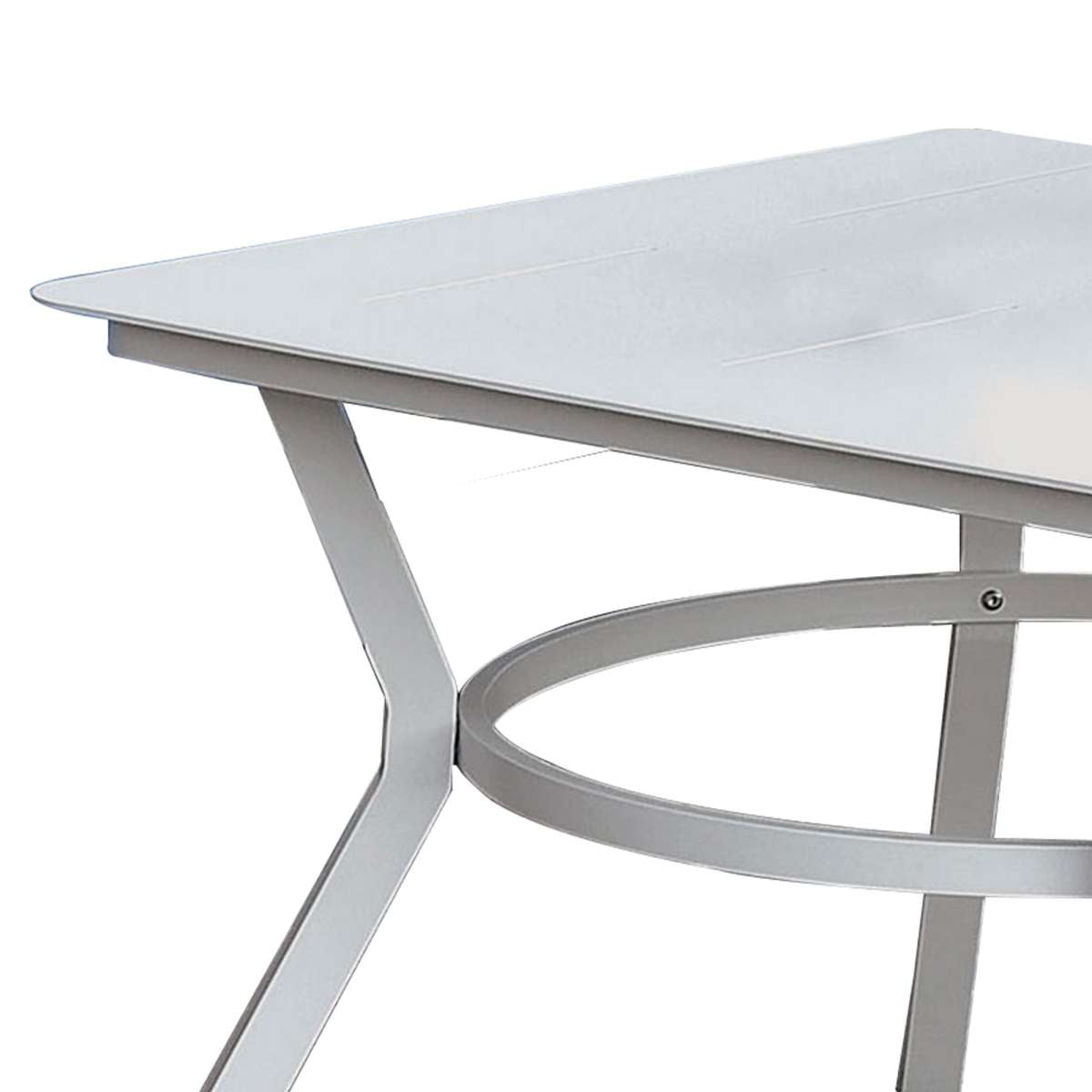 Plank Top Aluminum Patio Table With Flared Legs, White By Benzara | Outdoor Tables |  Modishstore  - 4