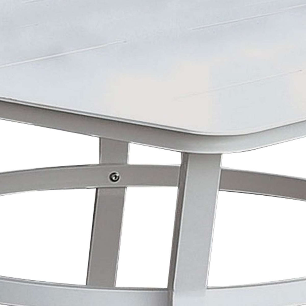 Plank Top Aluminum Patio Table With Flared Legs, White By Benzara | Outdoor Tables |  Modishstore  - 3