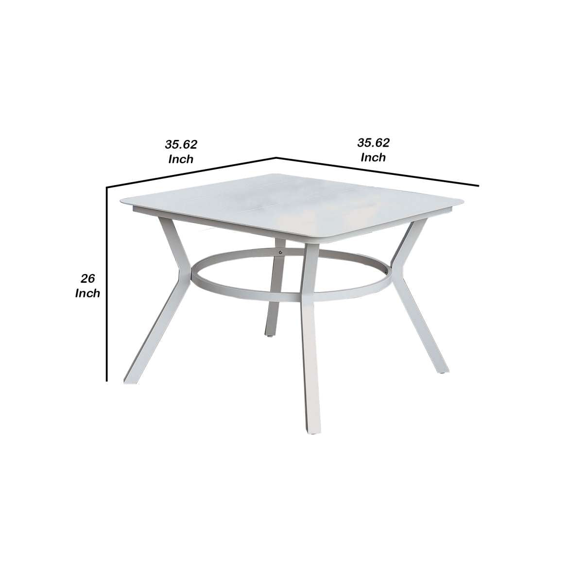 Plank Top Aluminum Patio Table With Flared Legs, White By Benzara | Outdoor Tables |  Modishstore  - 2