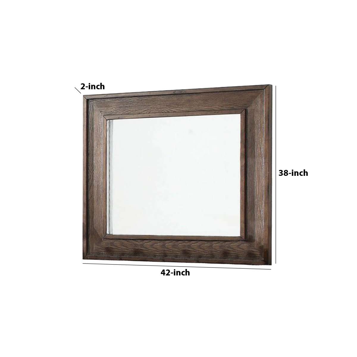 Wooden Frame Mirror With Raised Edges And Grain Details, Brown By Benzara | Mirrors |  Modishstore  - 2