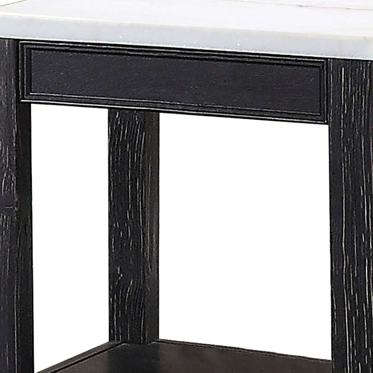 Marble Top Wooden End Table With Open Bottom Shelf, Black And White By Benzara | End Tables |  Modishstore  - 4
