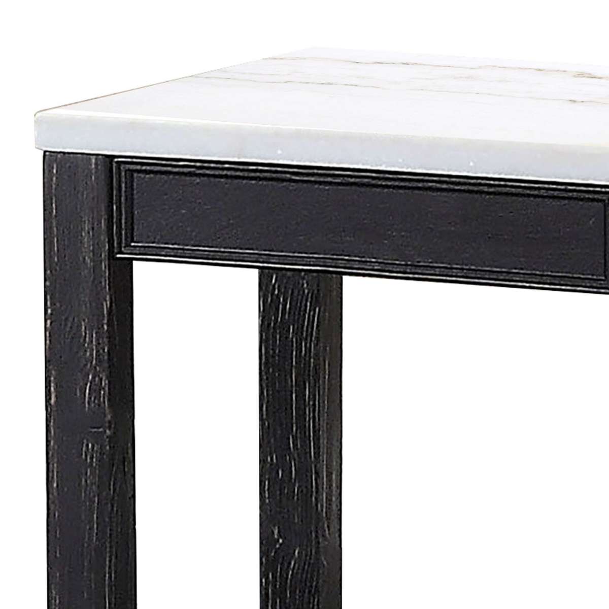 Marble Top Wooden End Table With Open Bottom Shelf, Black And White By Benzara | End Tables |  Modishstore  - 3