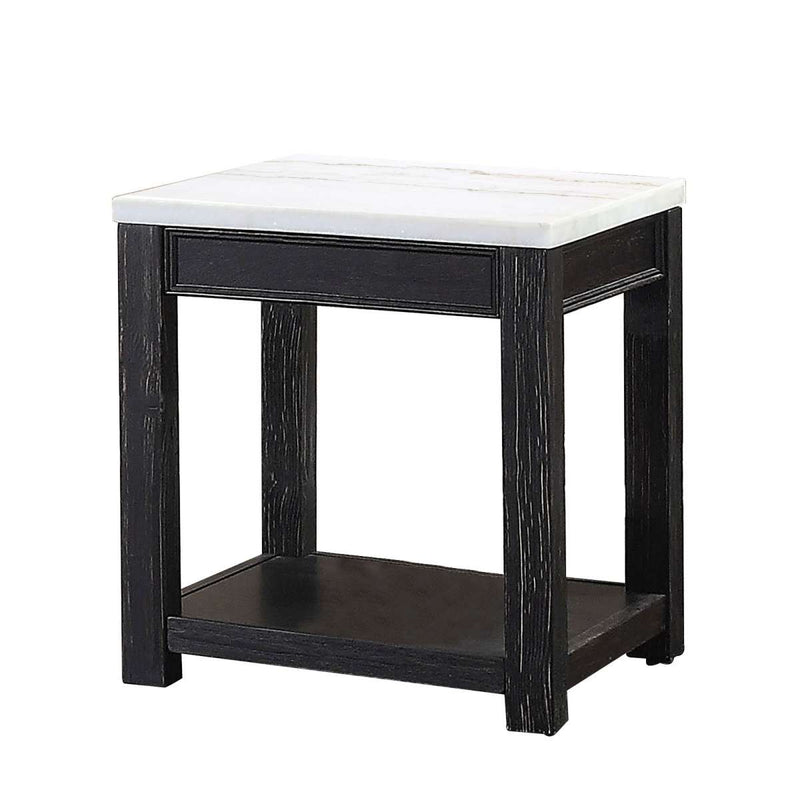 Marble Top Wooden End Table With Open Bottom Shelf, Black And White By Benzara | End Tables |  Modishstore 