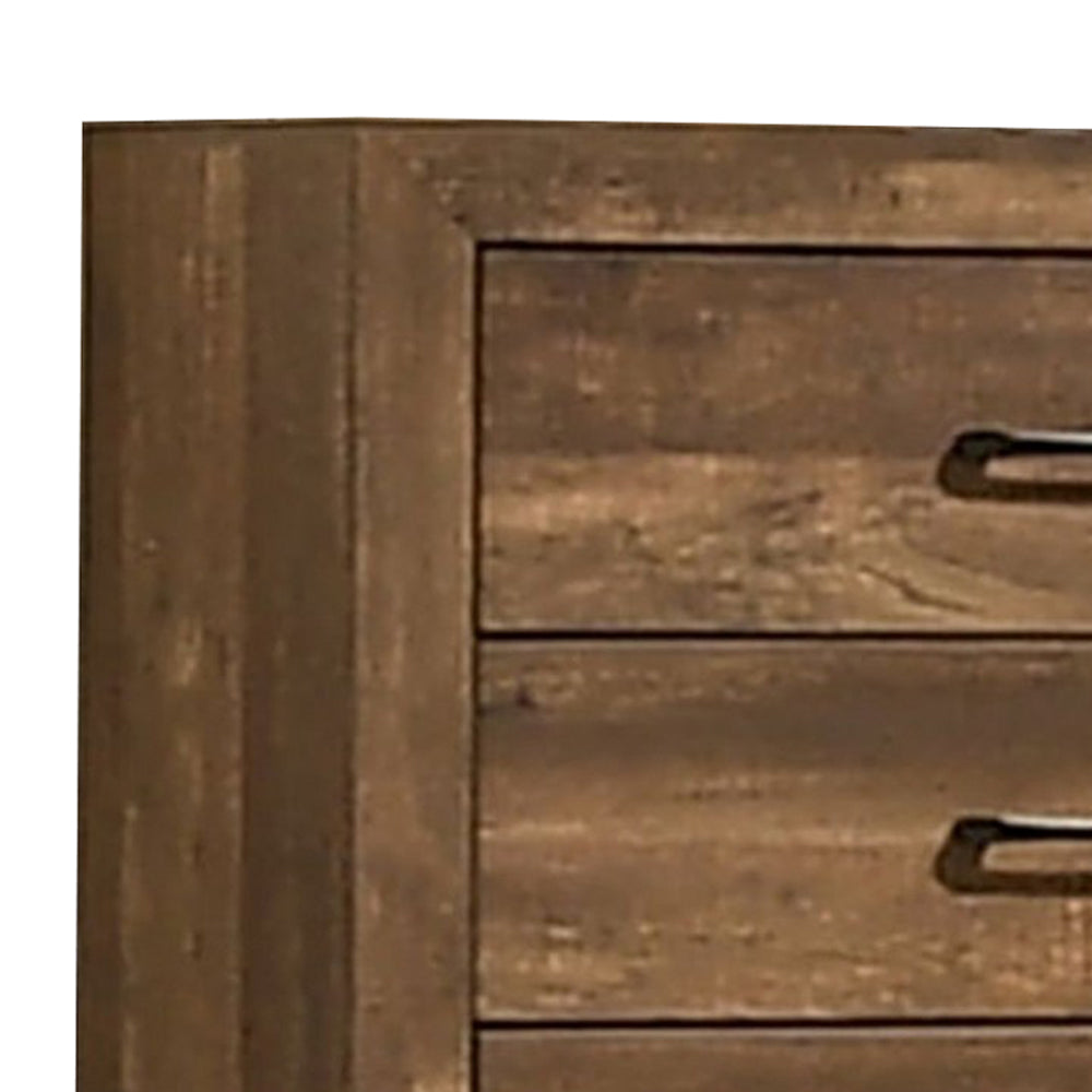 5 Drawer Wooden Chest With Grain Details Walnut Brown By Benzara | Cabinets | Modishstore - 3