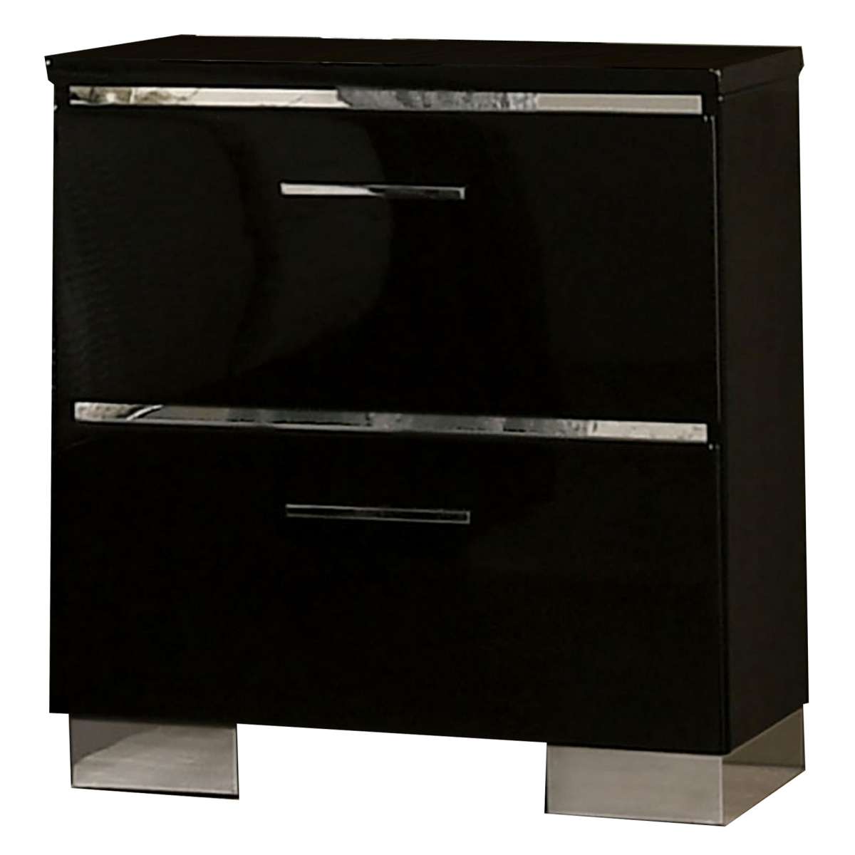 Two Drawer Nightstand With Usb Charger And Bar Handle Pulls, Black By Benzara | Nightstands |  Modishstore 