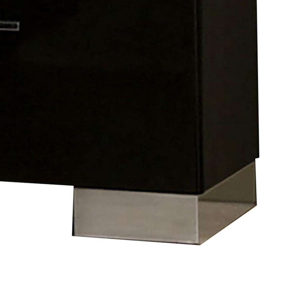 Two Drawer Nightstand With Usb Charger And Bar Handle Pulls, Black By Benzara | Nightstands |  Modishstore  - 3
