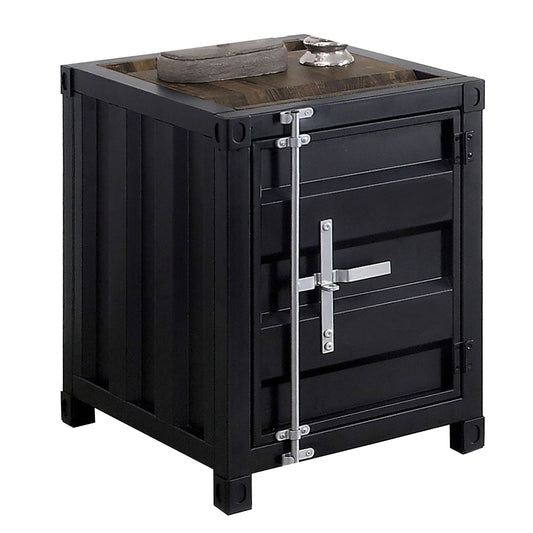 Industrial Style End Table With Sliding Door Storage Black By Benzara | End Tables | Modishstore