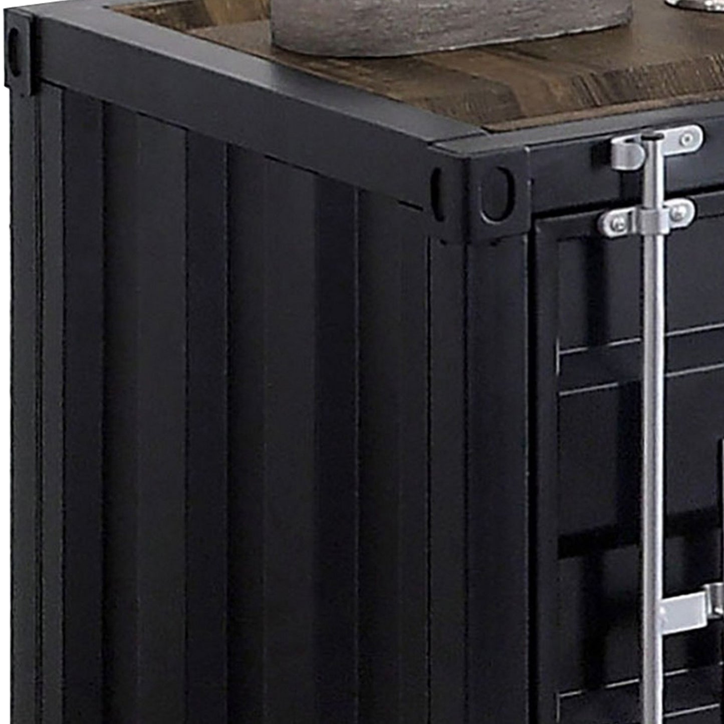 Industrial Style End Table With Sliding Door Storage Black By Benzara | End Tables | Modishstore - 4