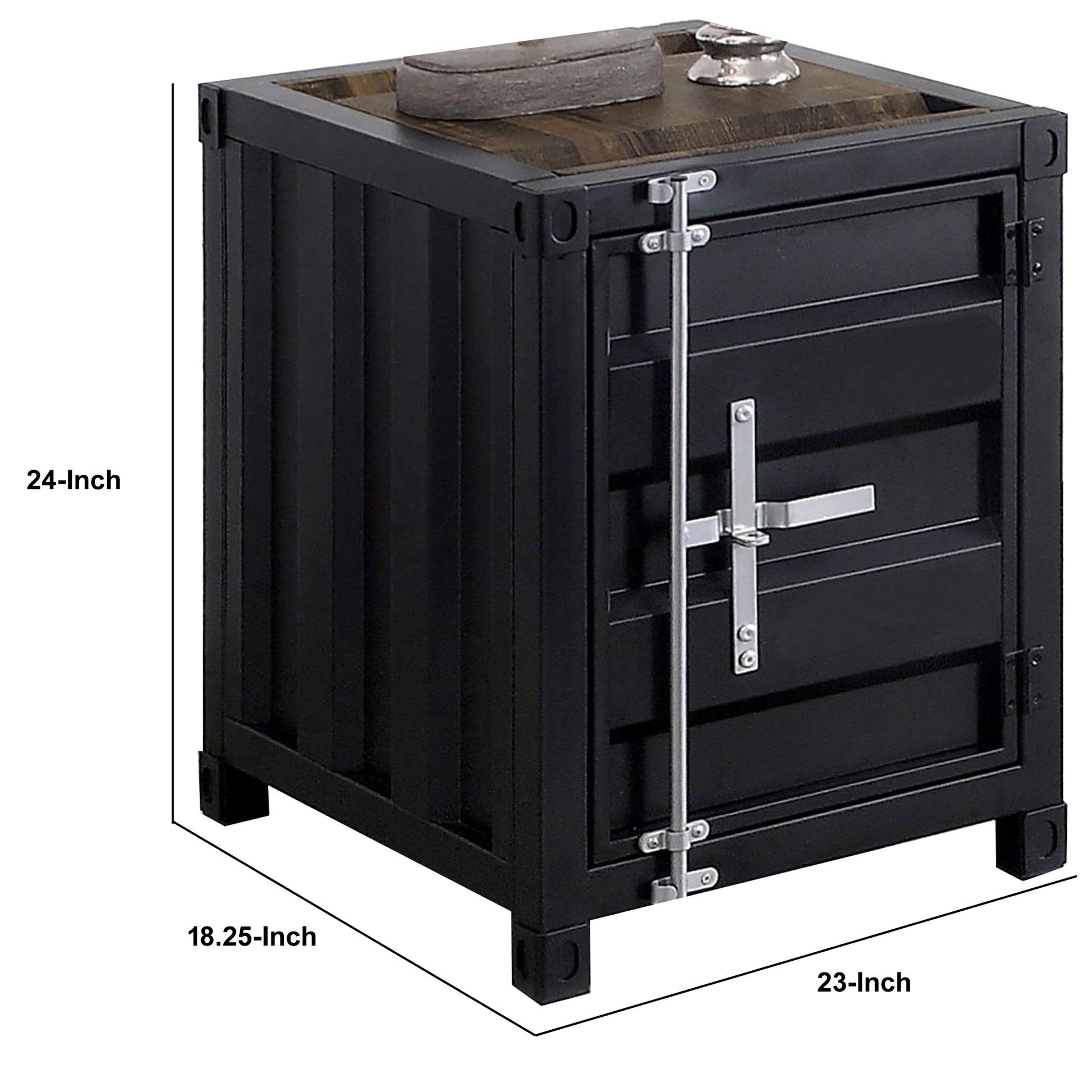 Industrial Style End Table With Sliding Door Storage Black By Benzara | End Tables | Modishstore - 3
