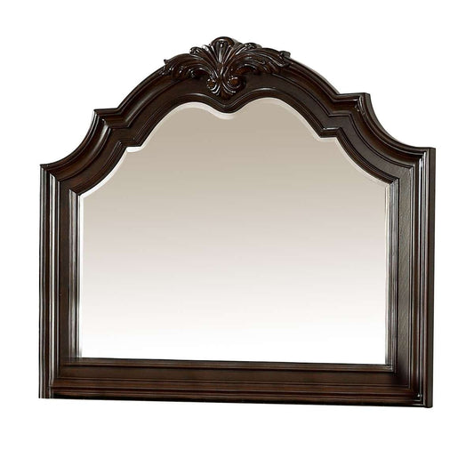 Traditional Style Mirror With Carved Details And Crown Top, Brown By Benzara | Mirrors |  Modishstore 