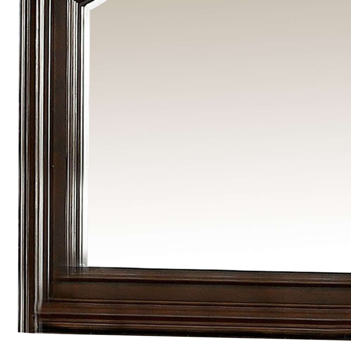 Traditional Style Mirror With Carved Details And Crown Top, Brown By Benzara | Mirrors |  Modishstore  - 4