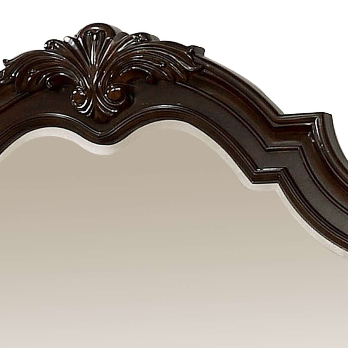 Traditional Style Mirror With Carved Details And Crown Top, Brown By Benzara | Mirrors |  Modishstore  - 3