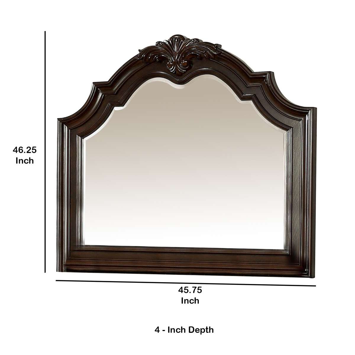 Traditional Style Mirror With Carved Details And Crown Top, Brown By Benzara | Mirrors |  Modishstore  - 2