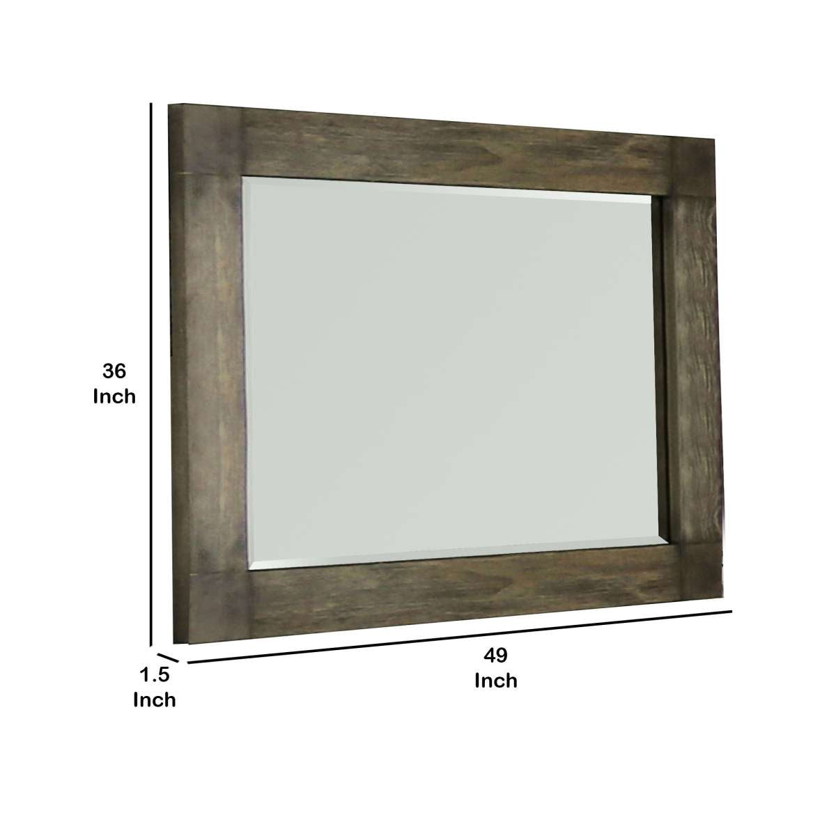 Traditional Style Rectangular Mirror With Textured Wood Grain Details,Brown By Benzara | Mirrors |  Modishstore  - 2