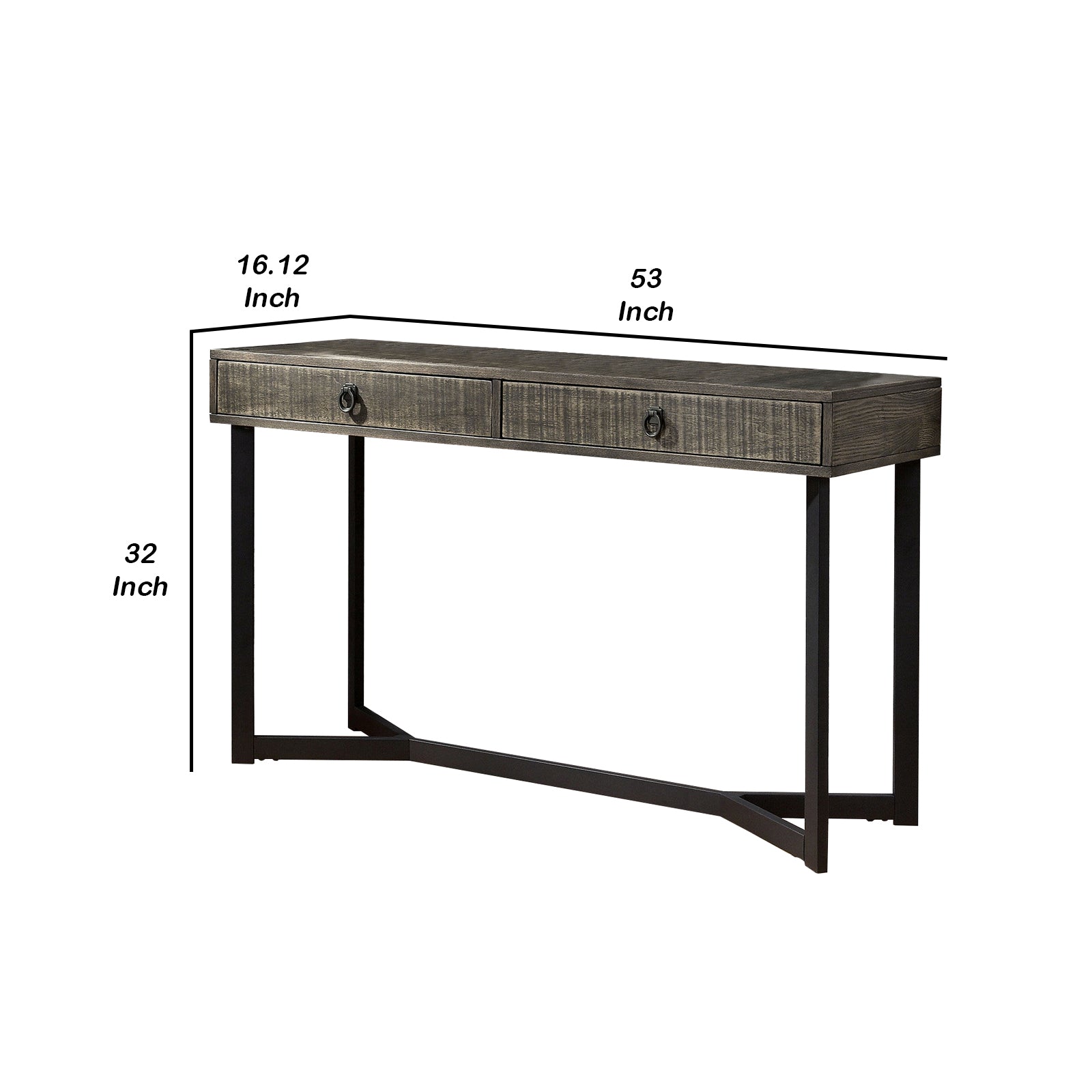 Rectangular Wooden Sofa Table With Metal Powder Coated Base Gray And Black By Benzara | Console Tables | Modishstore - 2