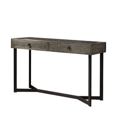 Rectangular Wooden Sofa Table With Metal Powder Coated Base Gray And Black By Benzara