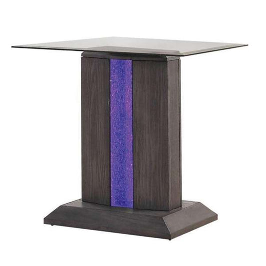Glass Top End Table With Wooden Pedestal Base, Gray By Benzara | End Tables |  Modishstore 
