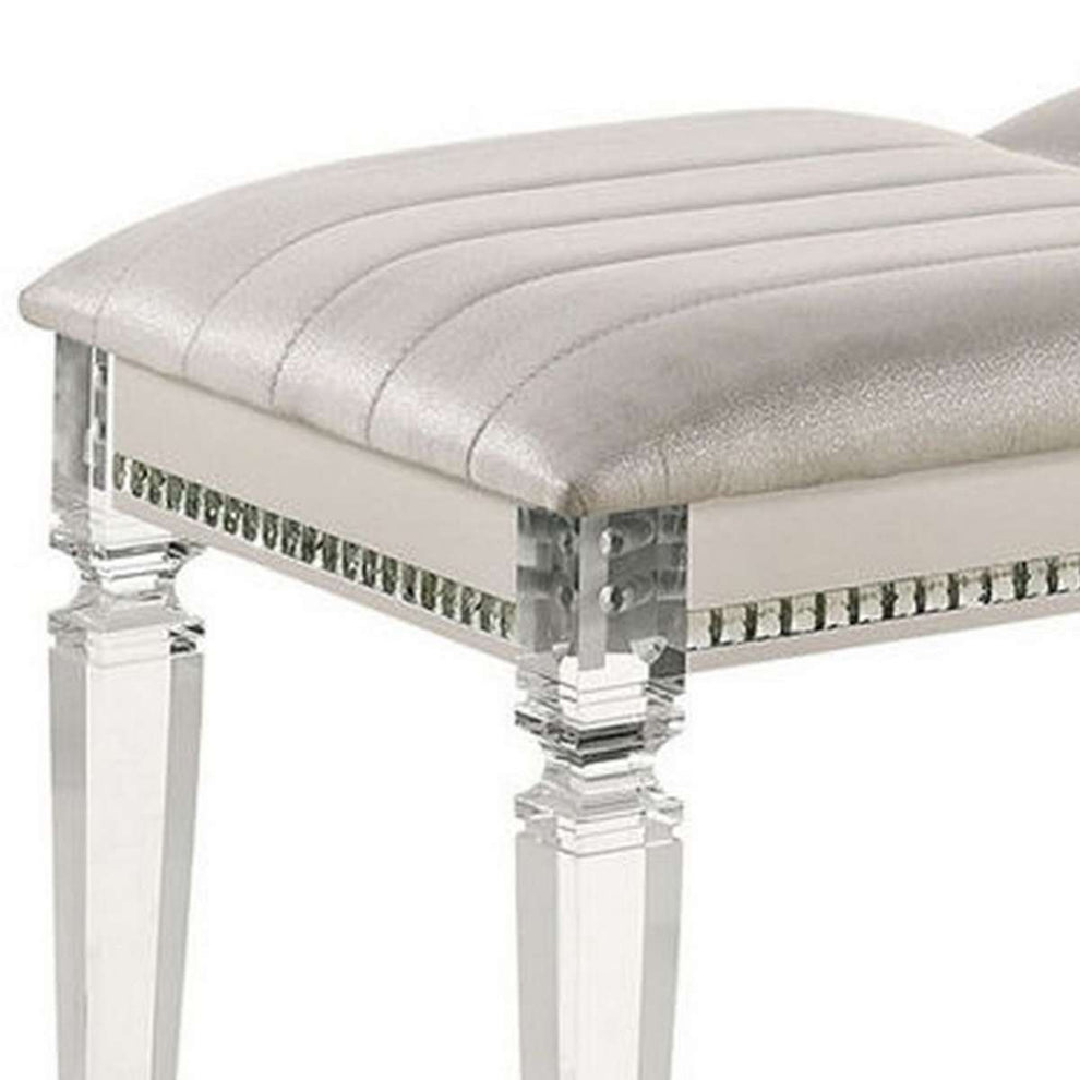 Tufted Leatherette Seater Wooden Bench With Mirror Accents, White By Benzara | Benches |  Modishstore  - 5