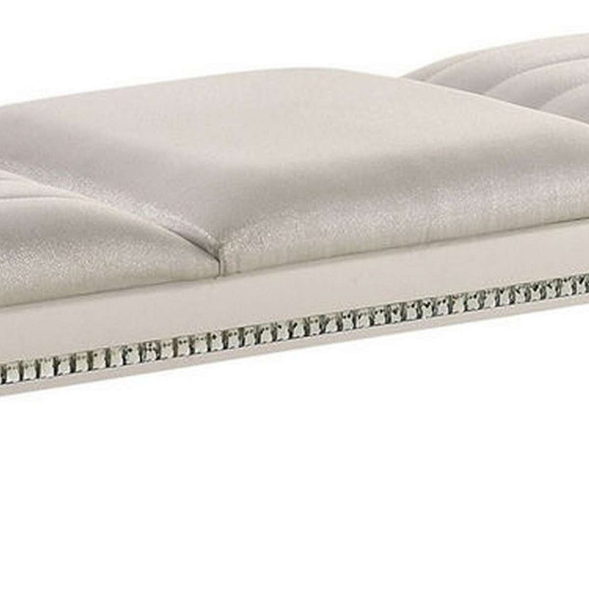 Tufted Leatherette Seater Wooden Bench With Mirror Accents, White By Benzara | Benches |  Modishstore  - 4