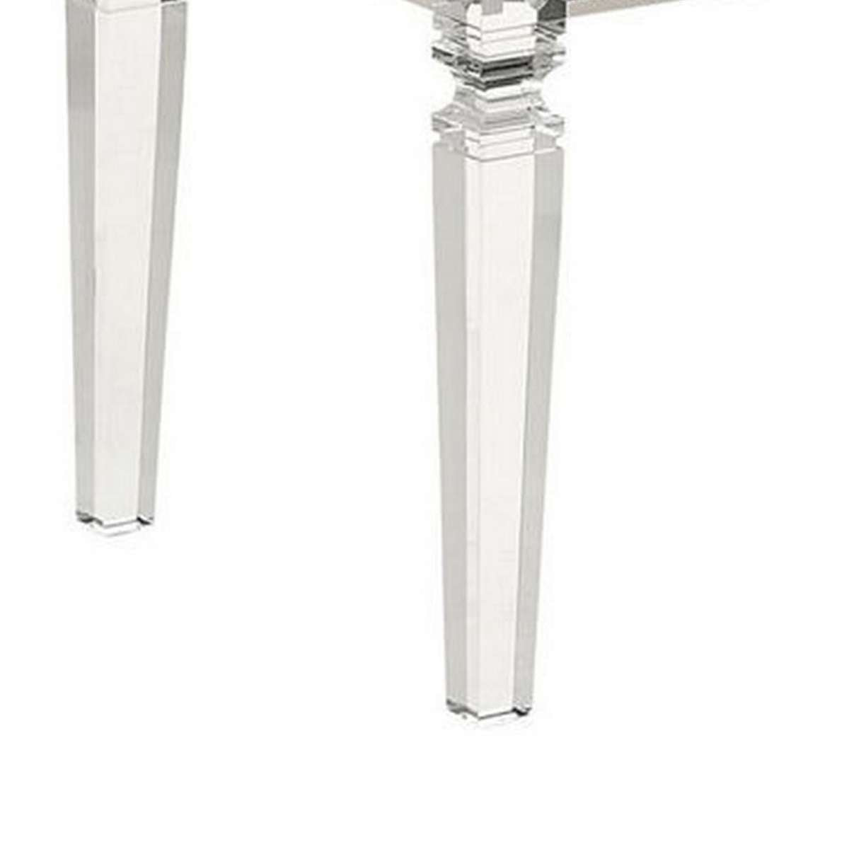 Tufted Leatherette Seater Wooden Bench With Mirror Accents, White By Benzara | Benches |  Modishstore  - 3