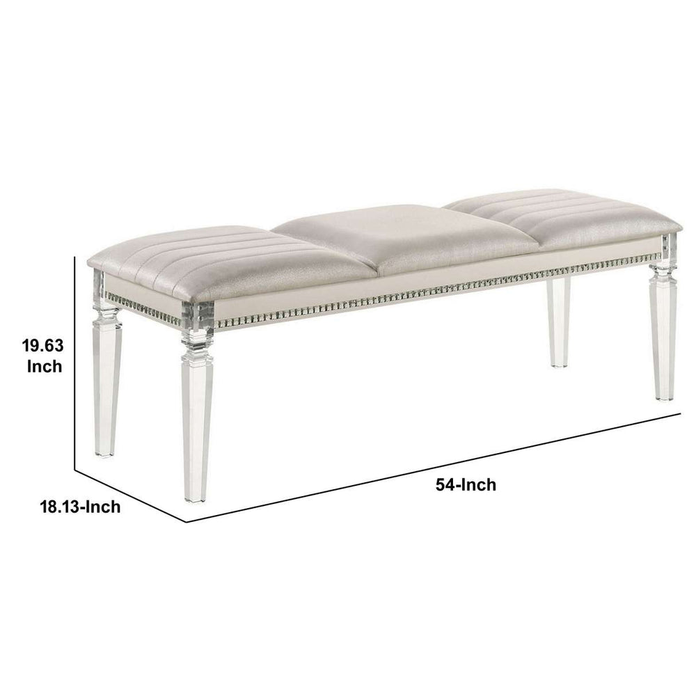 Tufted Leatherette Seater Wooden Bench With Mirror Accents, White By Benzara | Benches |  Modishstore  - 2