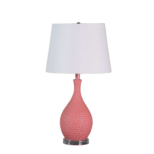 Pin Bowl Design Metal Table Lamp With Hammered Pattern, Pink By Benzara | Table Lamps |  Modishstore 