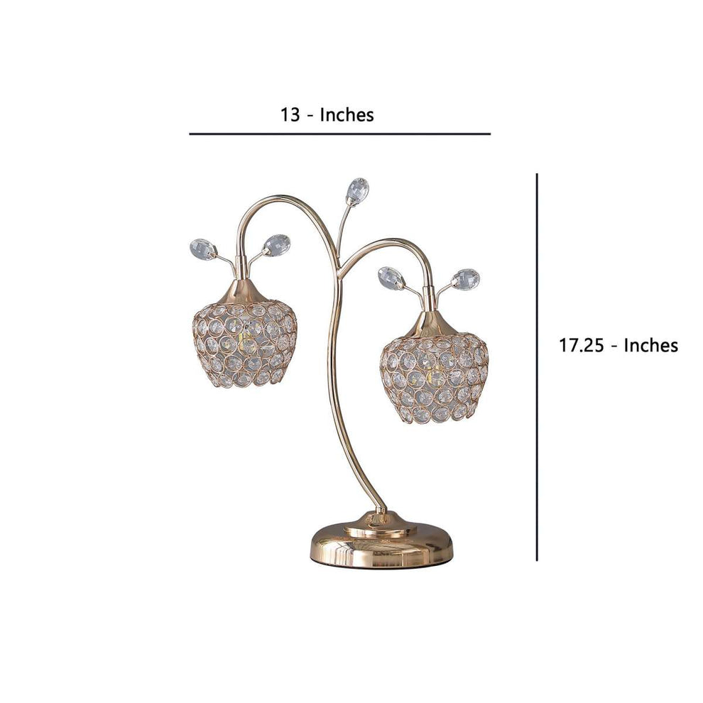Floral Tree Design Metal Table Lamp With Dome Shade And Crystals, Gold By Benzara | Table Lamps |  Modishstore  - 3