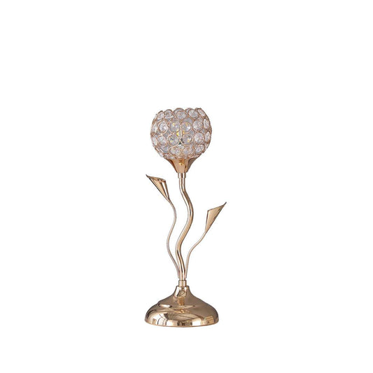 Metal Table Lamp With Floral Shade And Acrylic Crystals, Gold By Benzara | Table Lamps |  Modishstore 