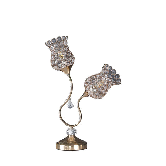 Metal Table Lamp With Floral Trumpet Shade And Crystal Accents, Gold By Benzara | Table Lamps |  Modishstore 