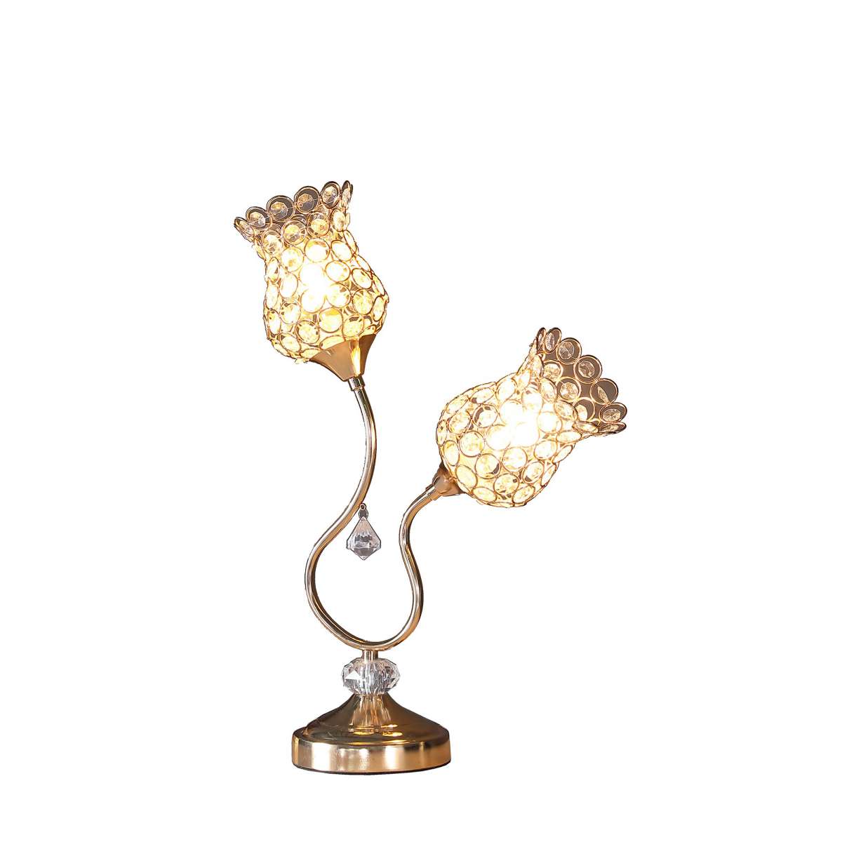 Metal Table Lamp With Floral Trumpet Shade And Crystal Accents, Gold By Benzara | Table Lamps |  Modishstore  - 2