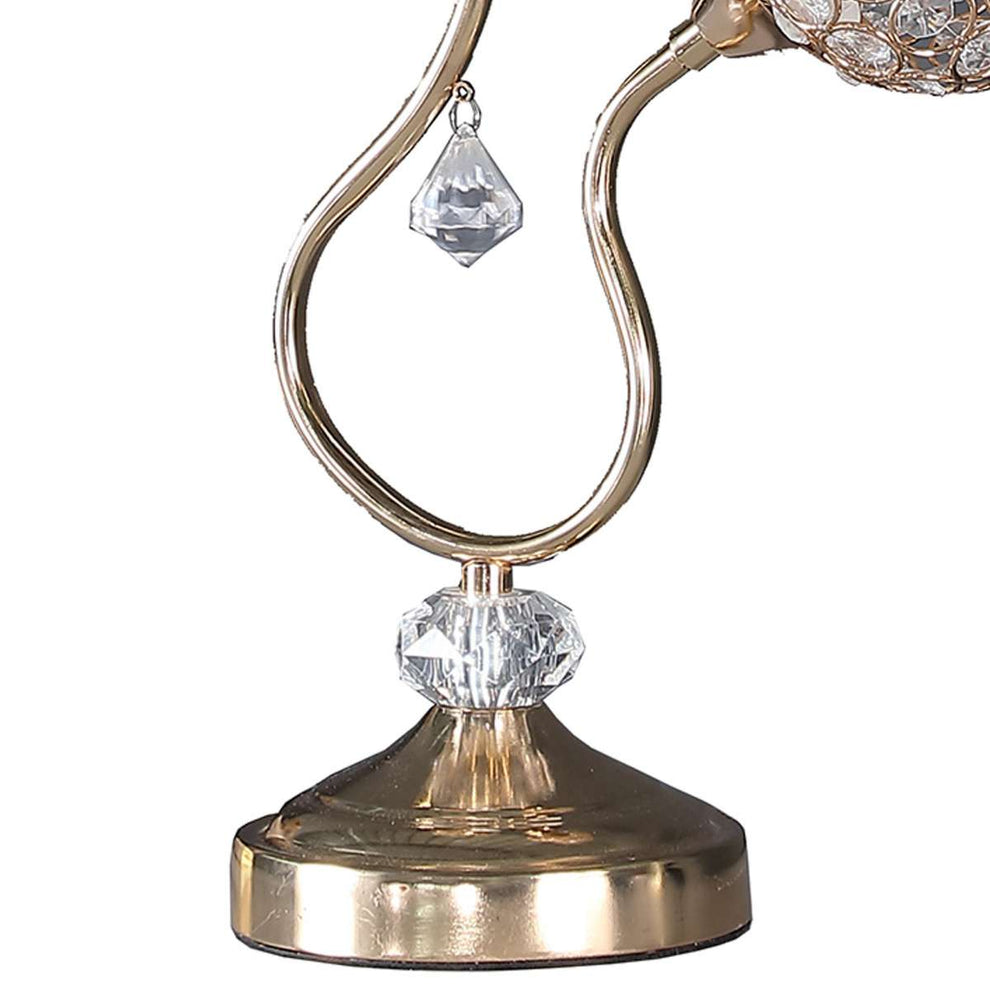Metal Table Lamp With Floral Trumpet Shade And Crystal Accents, Gold By Benzara | Table Lamps |  Modishstore  - 4