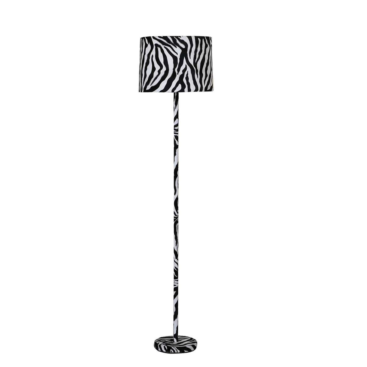 Fabric Wrapped Floor Lamp With Animal Print, White And Black By Benzara | Floor Lamps |  Modishstore 
