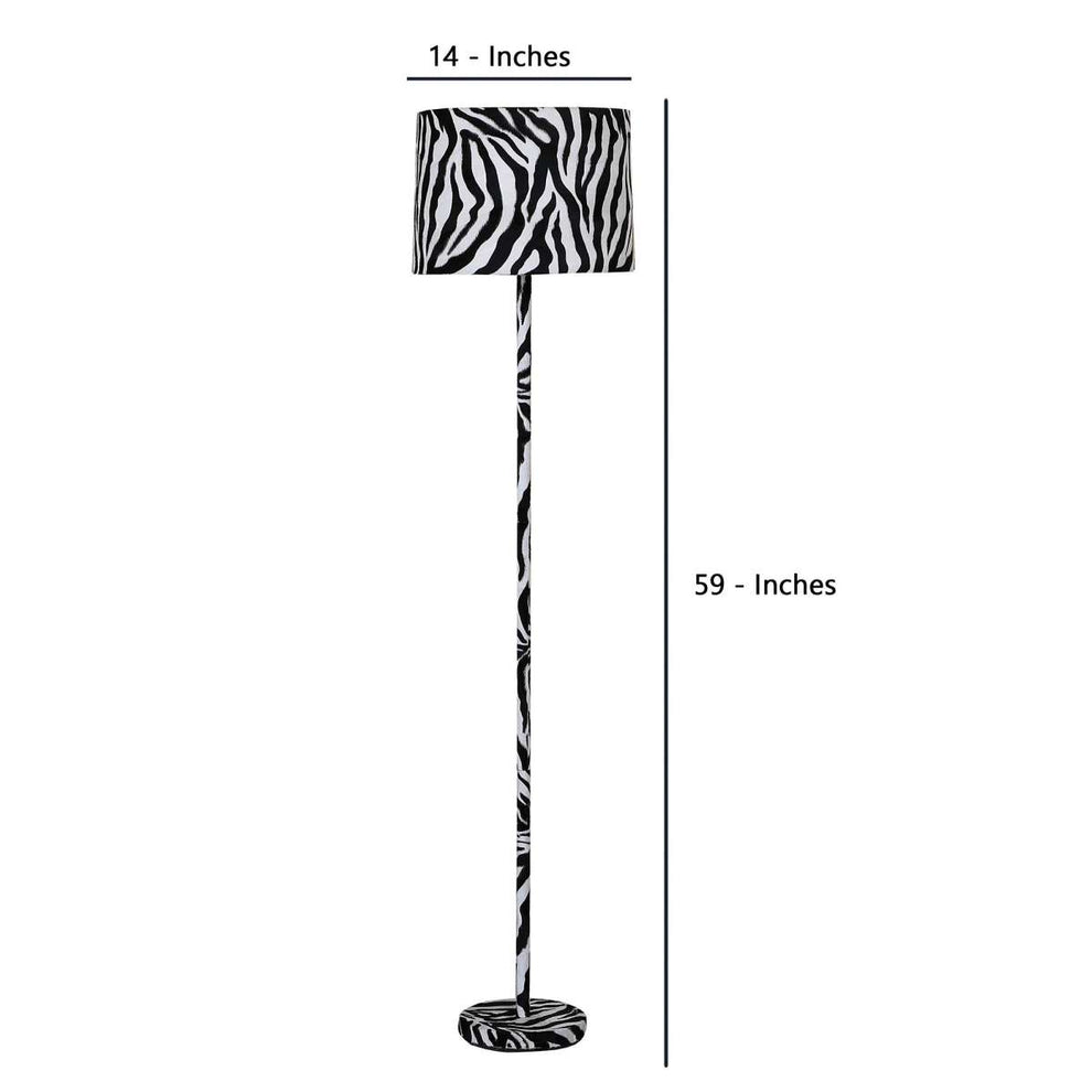 Fabric Wrapped Floor Lamp With Animal Print, White And Black By Benzara | Floor Lamps |  Modishstore  - 3