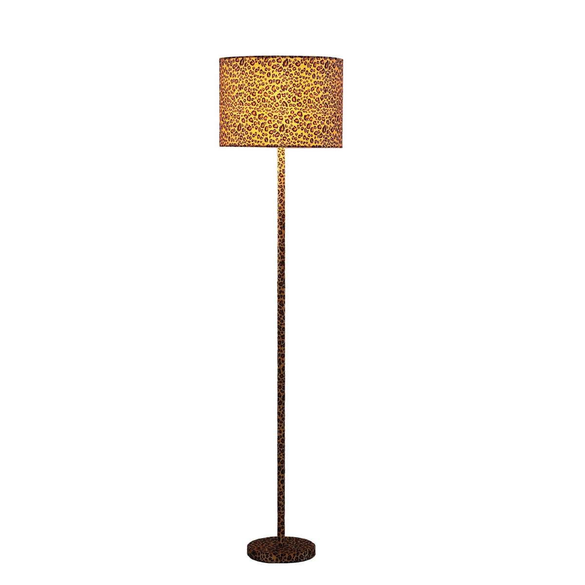 Fabric Wrapped Floor Lamp With Dotted Animal Print, Brown And Black By Benzara | Floor Lamps |  Modishstore  - 2