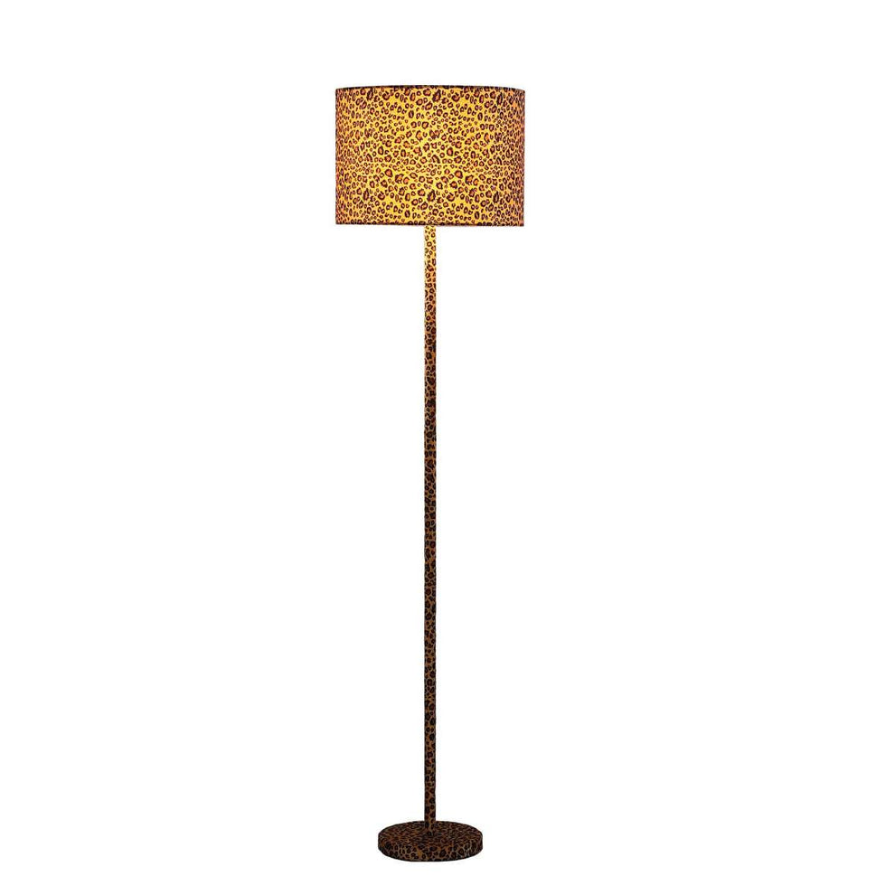 Fabric Wrapped Floor Lamp With Dotted Animal Print, Brown And Black By Benzara | Floor Lamps |  Modishstore  - 2