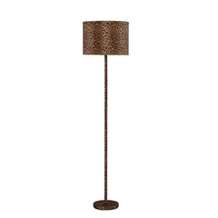 Fabric Wrapped Floor Lamp With Dotted Animal Print, Brown And Black By Benzara