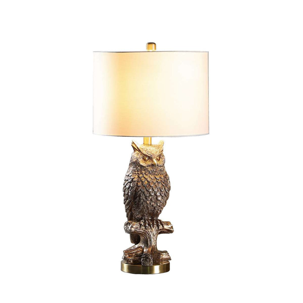 Polyresin Sitting Owl Design Table Lamp With Round Base, Silver By Benzara | Table Lamps |  Modishstore  - 2