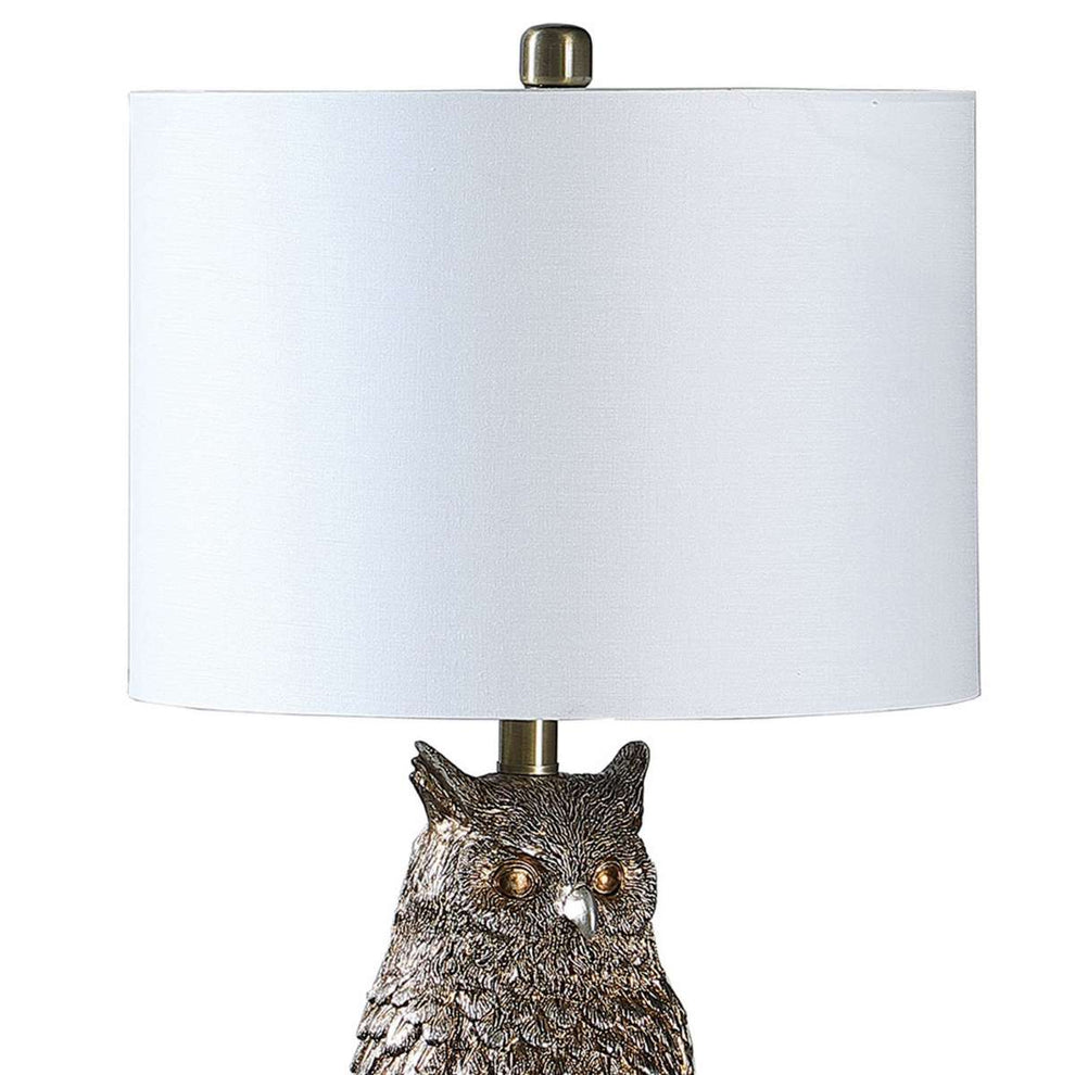 Polyresin Sitting Owl Design Table Lamp With Round Base, Silver By Benzara | Table Lamps |  Modishstore  - 5