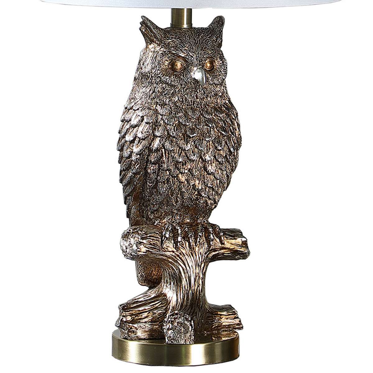 Polyresin Sitting Owl Design Table Lamp With Round Base, Silver By Benzara | Table Lamps |  Modishstore  - 4