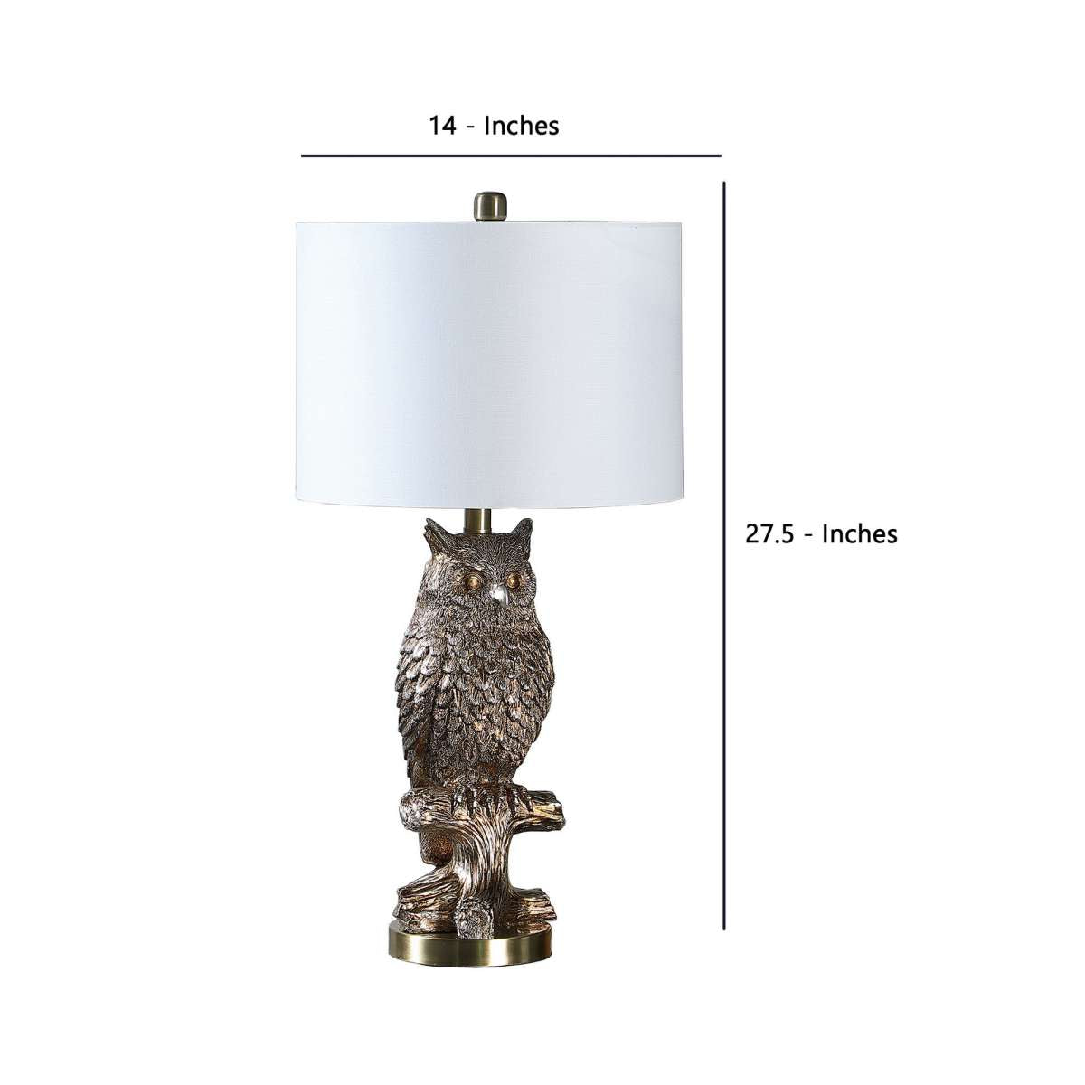 Polyresin Sitting Owl Design Table Lamp With Round Base, Silver By Benzara | Table Lamps |  Modishstore  - 3