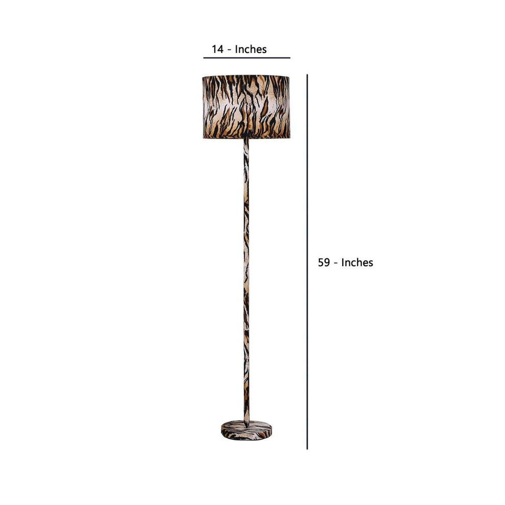 Fabric Wrapped Floor Lamp With Animal Print, Yellow And Black By Benzara | Floor Lamps |  Modishstore  - 3
