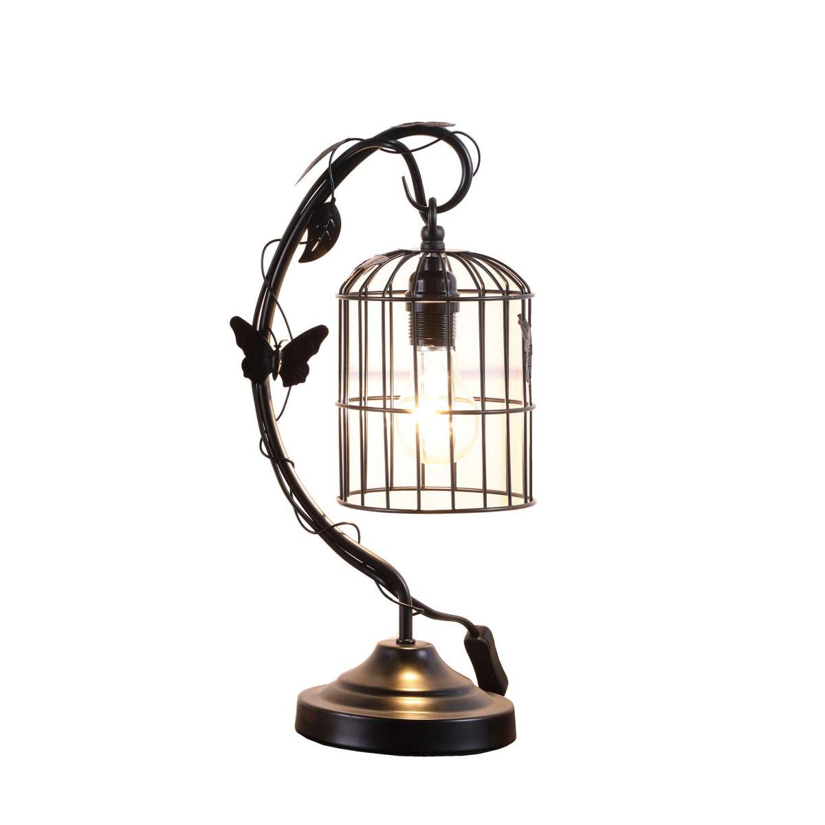 Arc Design Metal Table Lamp With Birdcage Shade, Black By Benzara | Table Lamps |  Modishstore  - 2
