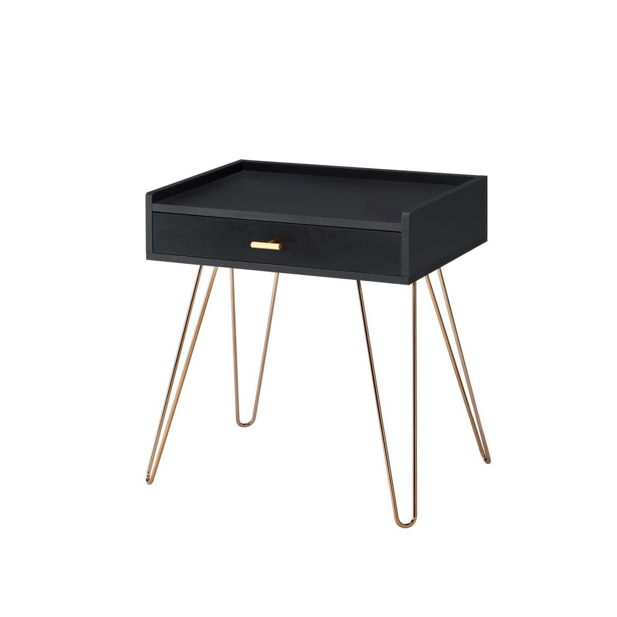 23.5 Inches 1 Drawer End Table With Hairpin Legs, Black And Copper By Benzara | End Tables |  Modishstore  - 5