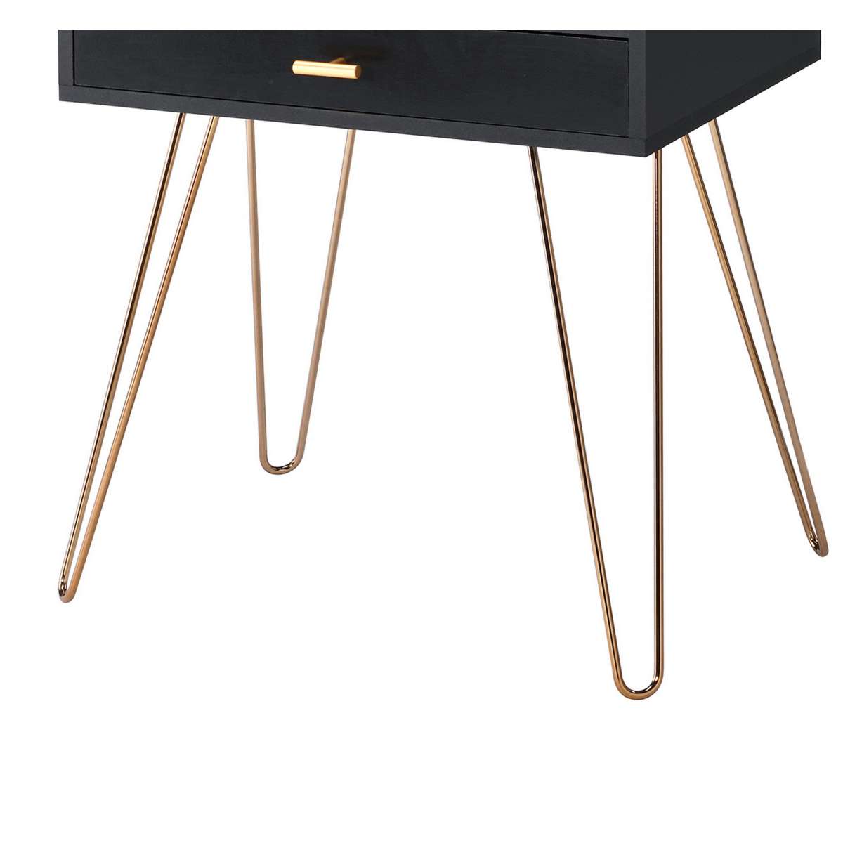 23.5 Inches 1 Drawer End Table With Hairpin Legs, Black And Copper By Benzara | End Tables |  Modishstore  - 3