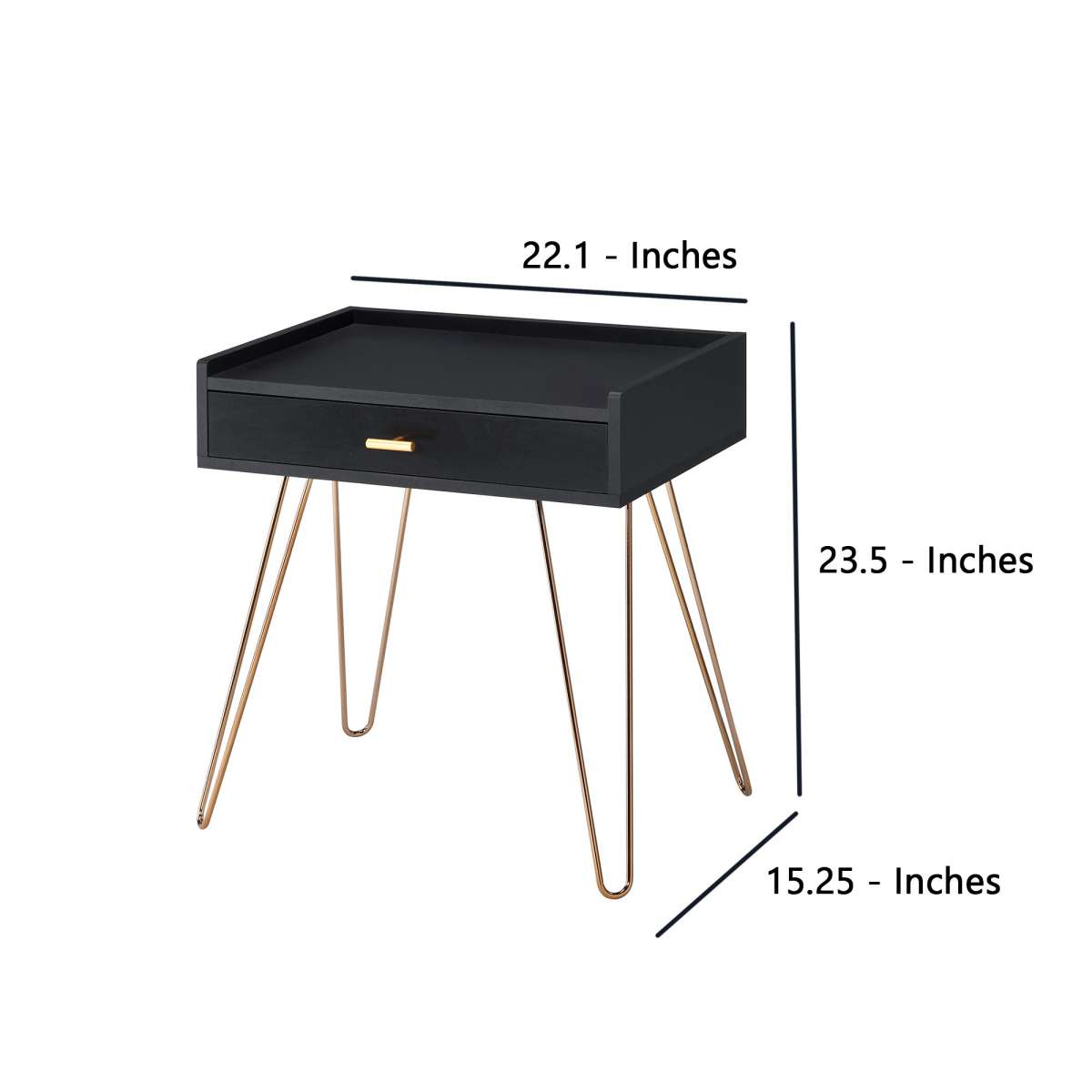23.5 Inches 1 Drawer End Table With Hairpin Legs, Black And Copper By Benzara | End Tables |  Modishstore  - 2