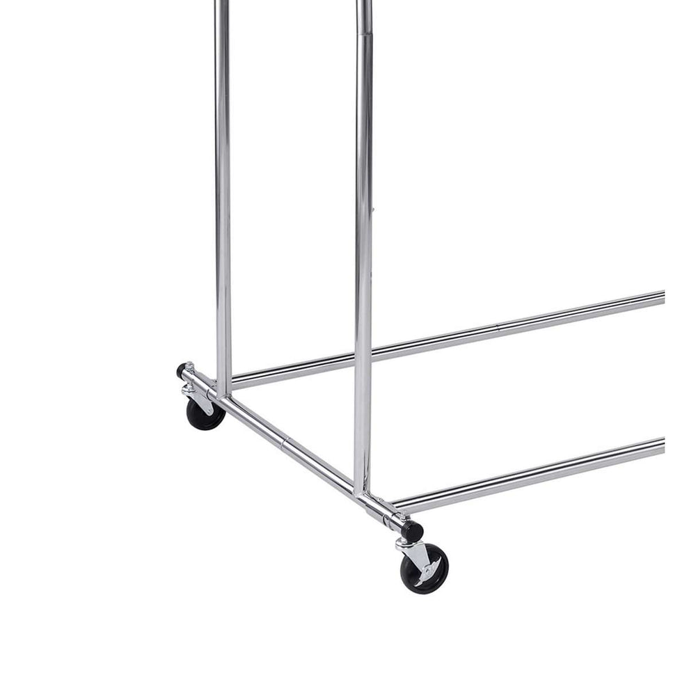 Dual Bar Tubular Metal Frame Garment Rack With Casters, Chrome By Benzara | Coat Racks |  Modishstore  - 3