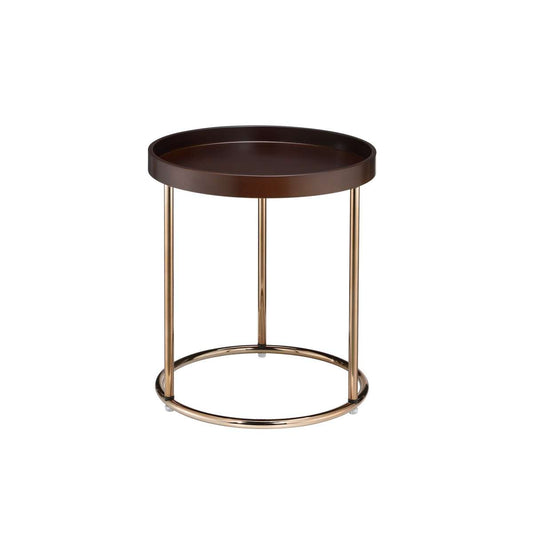 21.75 Inches Wooden Lipped Edge Side Table With Metal Legs, Brown By Benzara | Side Tables |  Modishstore 