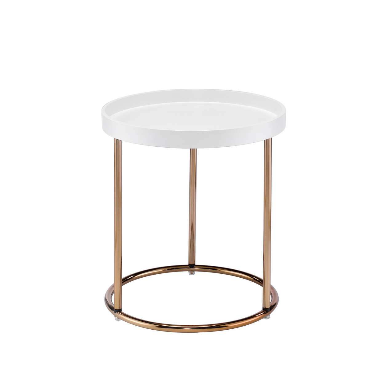 21.75 Inches Wooden Lipped Edge Side Table With Metal Legs, White By Benzara | Side Tables |  Modishstore  - 5