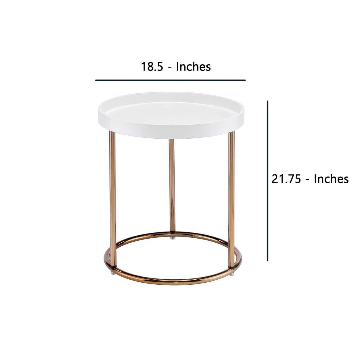 21.75 Inches Wooden Lipped Edge Side Table With Metal Legs, White By Benzara | Side Tables |  Modishstore  - 2